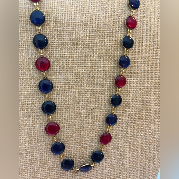 Blue &‎ Red Bezel Set Stones Vintage Necklace - Picture 5 of 7